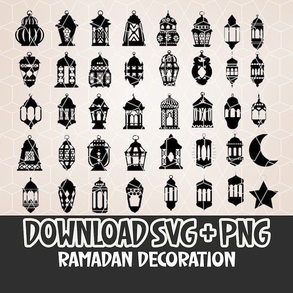 Linterna de Ramadán svg, vector de arte de pared islámica, Ramdan Mubarak SVG, archivos Linterna de Ramadán svg, 40 lámpara musulmana en Ramadán SVG Láser cricut