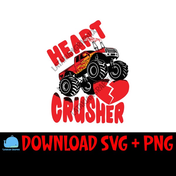 Valentine's Day love svg, Heart crusher svg png, love Valentine svg, Valentine's Day svg, monster truck sublimation cricut instant download.