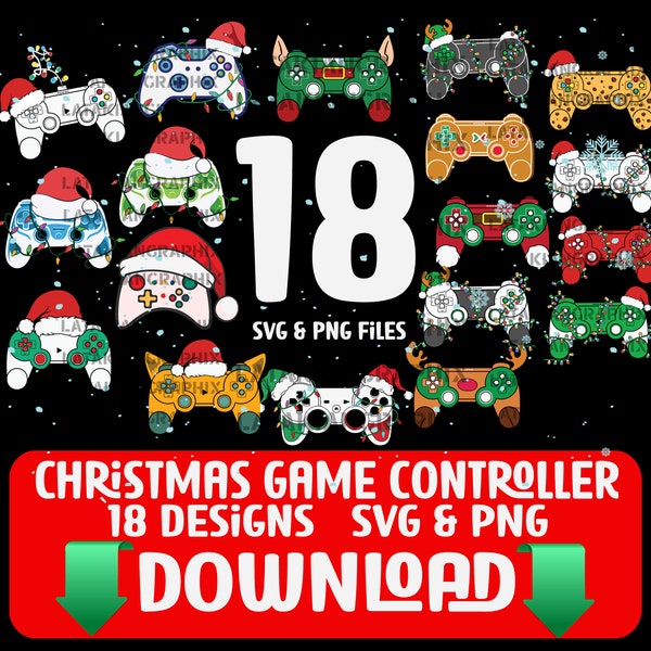 Contrôleur de jeu de Noël PNG & SVG Bundle, joysticks de Noël svg png, Téléchargement instantané, Funny Gamer Christmas SVG png, Cricut Silhouette