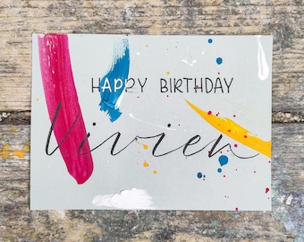 Personalized Birthday Card | “Happy Birthday Name” | handmade | DIN A6 | Unique