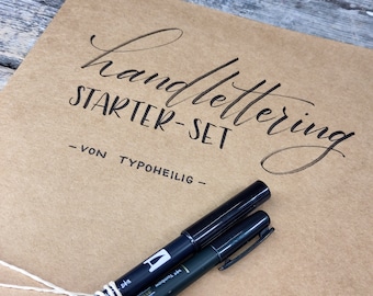 Hand lettering starter set | Hand lettering pens | Exercise sheets | cards | handmade