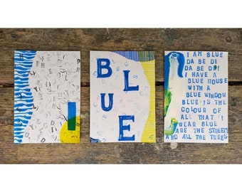 Art cards set of 3 | handmade | DIN A6 | Unique | “Blue [Eiffel 65]”