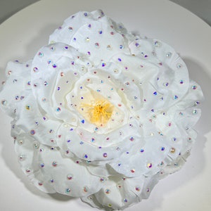 Large white English rose hair flower clip