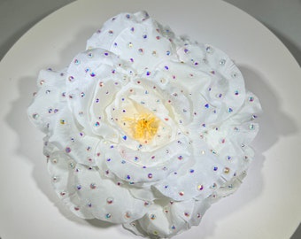 XL White English Rose hair flower clip