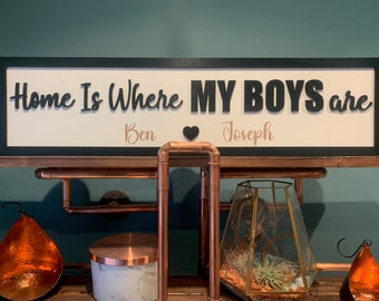 Home is Where My Boys Are 3D Wood Sign Frame, Farmhouse Style, Train Sign, Personalised Sign, Mum of Boys, Mum Gift, Family Sign, New Home