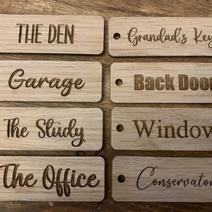 Personalised Wood Keyring, Oak, Custom Text, New Home, Engraved Keyring ...