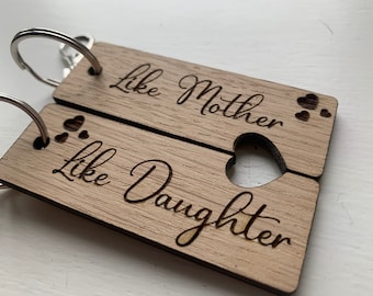 Pair of Mother Daughter Keyrings, Like Mother like Daughter Keyring, Mum & daughter gift, Wood Keyring, Gift for Her, Mothers Day Gift, Mam
