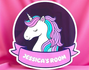 Personalised Unicorn Door Sign: Custom Wood & Acrylic Name Plaque, Unicorn Wall Art, Girl Bedroom Decor, Nursery, Unicorn Gift, Pink, Purple