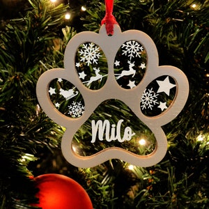 Personalised Pet Christmas Ornament, Christmas Tree Decoration, Dog Tree Ornament, Christmas Decoration, Hanging Bauble, Dog Paw Decoration