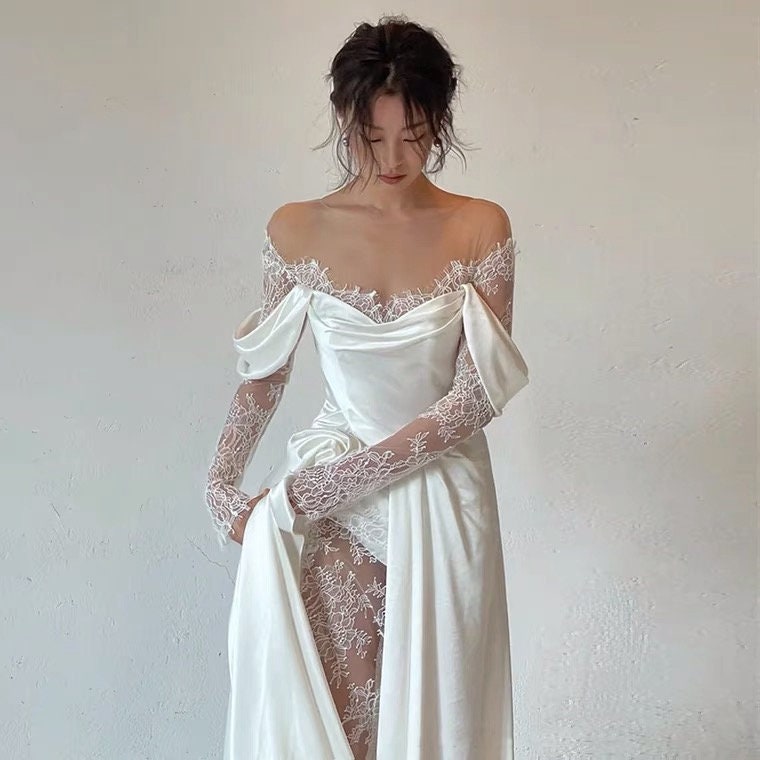 White Satin Dress - Etsy