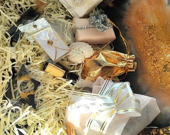 Resina negra y dorada – Perfume, jabón, tarjetero, decoración artesanal, vacaciones, ceremonia de verano, decoración. Elegante set de regalo para mujer – Hecho a mano.