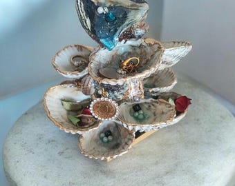 Soporte para exhibir joyas, organizador de joyas con conchas marinas, organizador de anillos de estilo costero, soporte decorativo de conchas marinas hecho a mano, almacenamiento inspirador