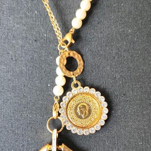 Collar intercambiable de acero inoxidable tono dorado – Cadena con cuentas y colgante extraíble, cadena de acero inoxidable
