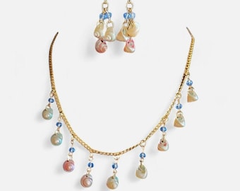 Collar de conchas para mujer, conjunto de joyas, pendientes, accesorios de verano, hechos a mano.