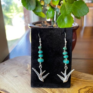 Boho handmade Flying bird silver earrings