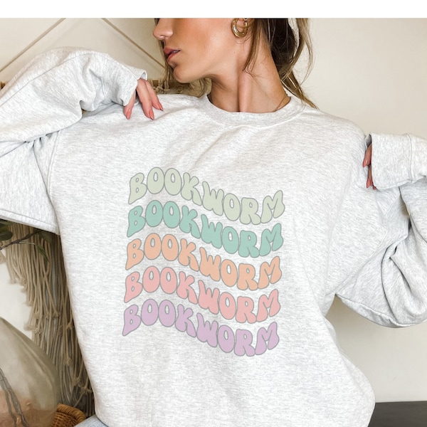 Retro Bookworm Sweatshirt, Preppy Aesthetic Book Lover Crewneck, Book Nerd Sweater, Bookish Gifts for Women, Reading Month Teacher Shirt