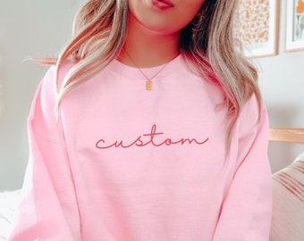 Custom Pink Sweatshirt for Women, Personalized Gifts for Her, Custom Mothers Day Gifts for Mom, Aesthetic Minimalist Ladies Pink Crewneck