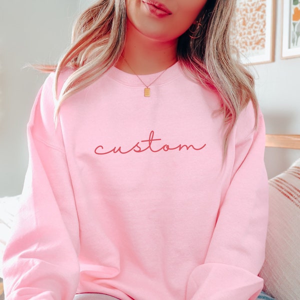 Custom Pink Sweatshirt for Women, Personalized Gifts for Her, Custom Mothers Day Gifts for Mom, Aesthetic Minimalist Ladies Pink Crewneck