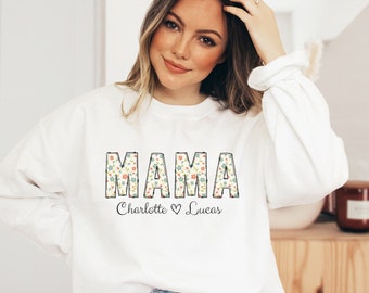 Personalized Mama Sweatshirt, Custom Mom Shirt with Kids Names, Floral Mom Sweater, Mama Crewneck with Flowers, Unique Mothers Day Gift Idea
