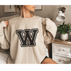 Sweat-shirt initial personnalisé pour femmes, col rond initial personnalisé, chandail Varsity Letterman, sweat-shirt personnalisé à lettre d’équipe sportive universitaire