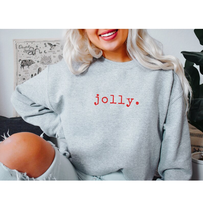 Minimalist Christmas Sweatshirt for Women, Funny Christmas Sweater, Christmas Gift for Her, Cute Christmas Crewneck, Jolly Sweatshirt image 2