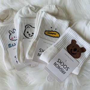 Cotton Animal Socks: Rabbit, Bear, Duck Patterns for Women