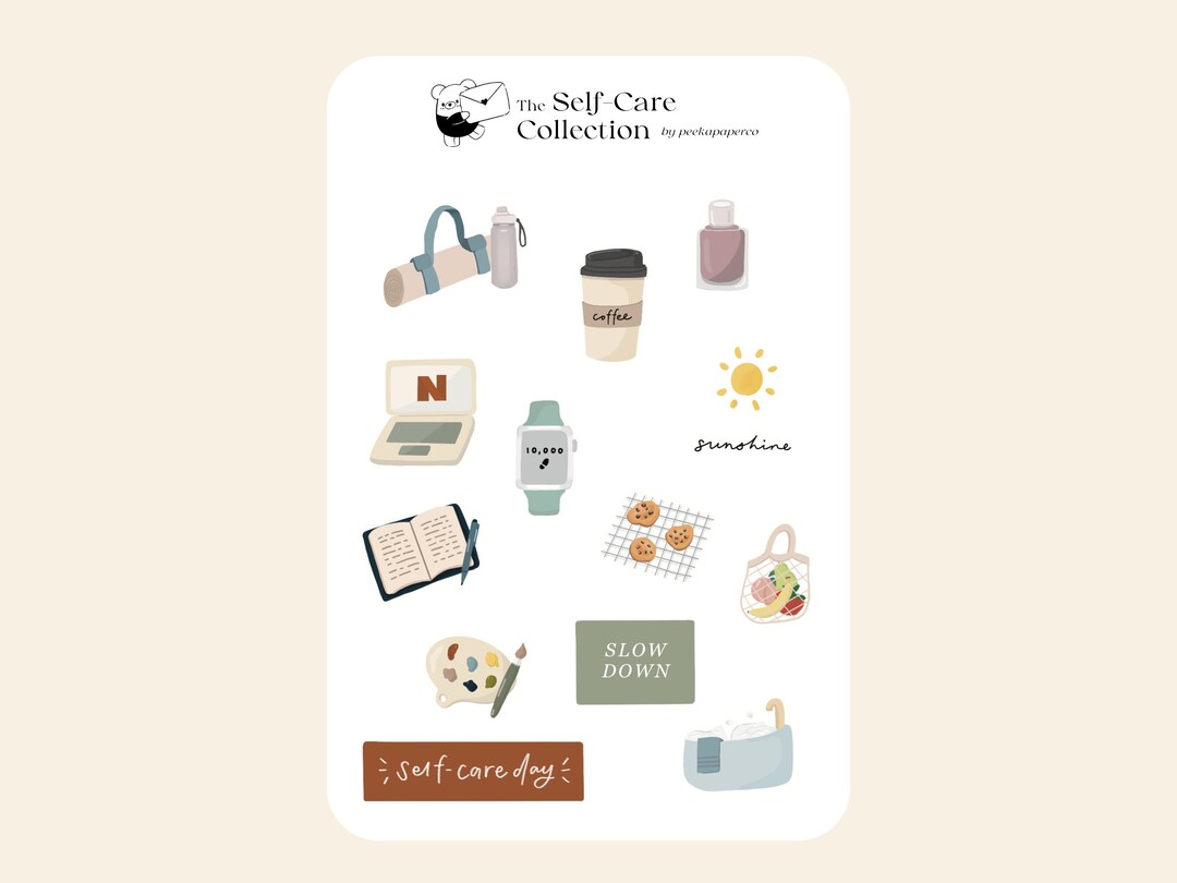 Self Care Sticker Sheet | Bullet Journal, Stickers, Planner, Scrapbook ...