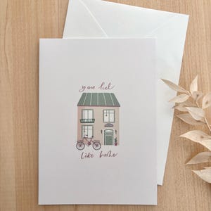Vous vous sentez comme à la maison | Appréciation | Carte de voeux vierge | Illustration de la maison | Je pense à vous