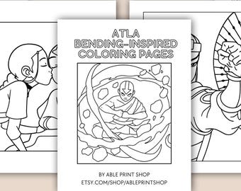 13 Pages ATLA Elemental Monk Coloring Pages PDF • Printable Anime-Style Designs • Digital & Print-Ready, Bending-Inspired Coloring Book