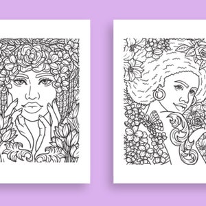 15 Women&#39;s Hair Texture Adult Coloring Pages, Coloring Pages for Therapy, Coloring Book for Teens, PDF Coloring Book, Downloadable Printable