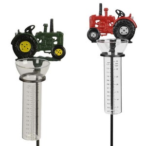 Tractor rain gauge - cast iron tractor rain gauge on a pole - garden stake agriculture