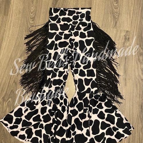 Cow Print Infant/toddler/youth Fringe Bell Bottom Pants Etsy