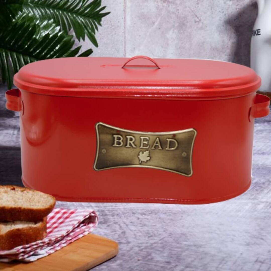 Red Metal Bread Box With Lid Bread Storage Bread Container Etsy