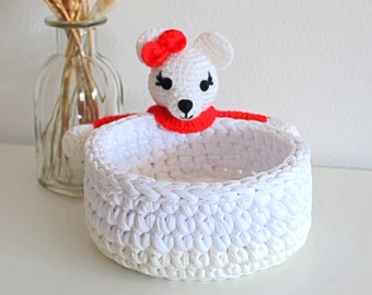 Little Bear Crochet Basket - Baby Basket - Amigurumi Hand-crocheted Basket- Customizable Basket - Useful Colorful Macrame Basket