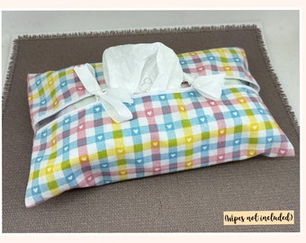 Handmade Wet Wipes Cover, Pretty Gift Idea Heart and Gingham Design, New Baby, Parent, Dog Owner, Pretty Home gift