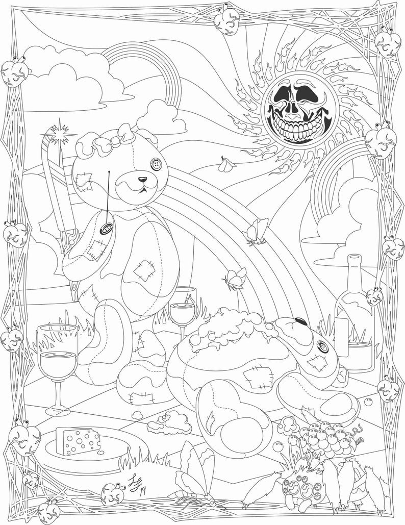 Creepy Teddy Bear Coloring Page image 1