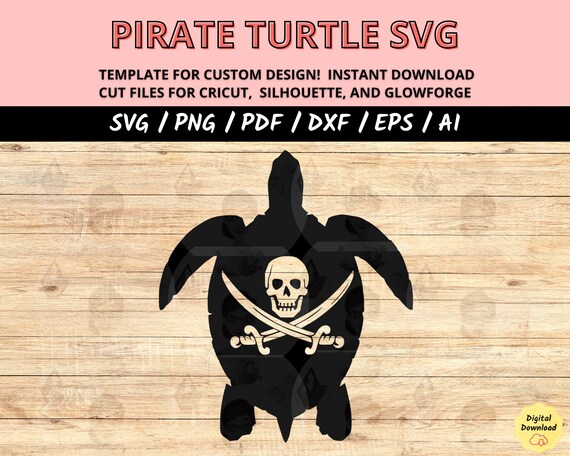 Pirate Turtle SVG, Island Tortoise SVG, Nautical and Tropical Animal Cut Files Bundle for Cricut and Silhouette, Beach and Pirate