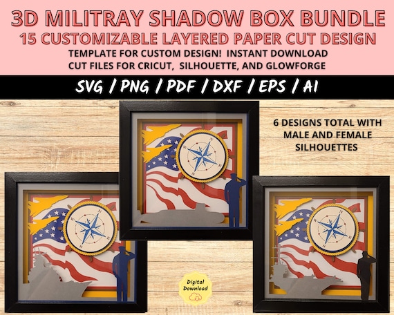 3D Military Shadow Box Bundle SVG, US Soldier Silhouette Cut Files for Cricut, Layered Paper Cut Templates for Light Boxes & Crafts