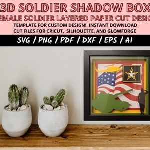 Female veteran svg, military woman svg, army woman svg, Female soldier svg, woman soldier svg, Army svg cricut file, armed forces gift, paper cut light box, 3D light box svg, light box template, gift veteran army, Layered shadow box svg cut file