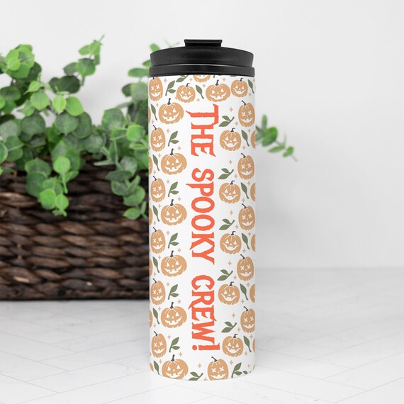 Halloween Spooky Crew Pumpkin Travel Tumbler, Insulated Drinkware, Cute Fall Pumpkin Design, Coffee and Tea Tumbler, Seasonal Gift for Her