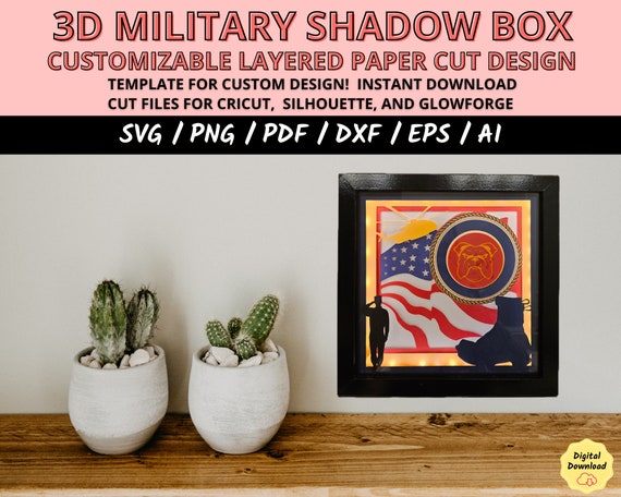 Military shadow box, Saluting svg, gift military veteran, US Military cricut file, armed forces gift, 3D paper cut light box template