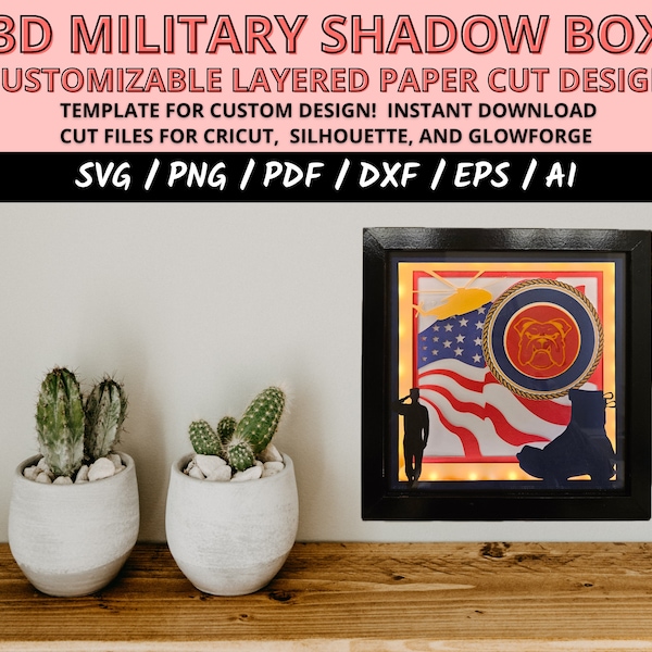 Military shadow box, Saluting svg, gift military veteran, US Military cricut file, armed forces gift, 3D paper cut light box template