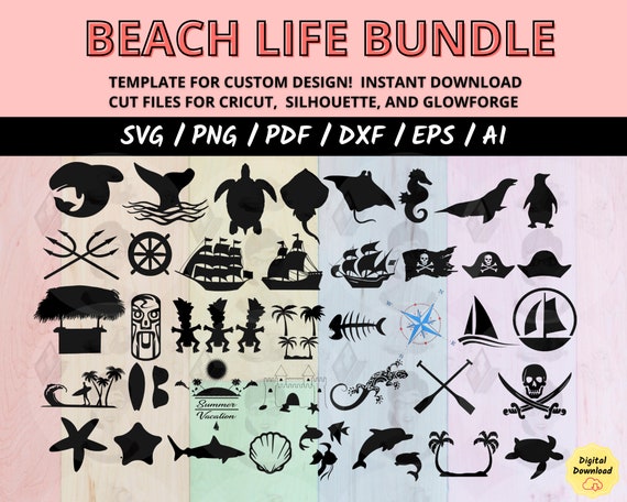 Ocean Themed ESP Bundle, Summer Time AI Files, Beach and Sea Vector Graphics, Digital Download for Cricut, Silhouette, and Graphic Design