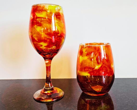 Artistic Hand Poured Resin Stained Glassware, Unique Wine Glasses, Colorful Barware Gift for Housewarming or Special Occasions