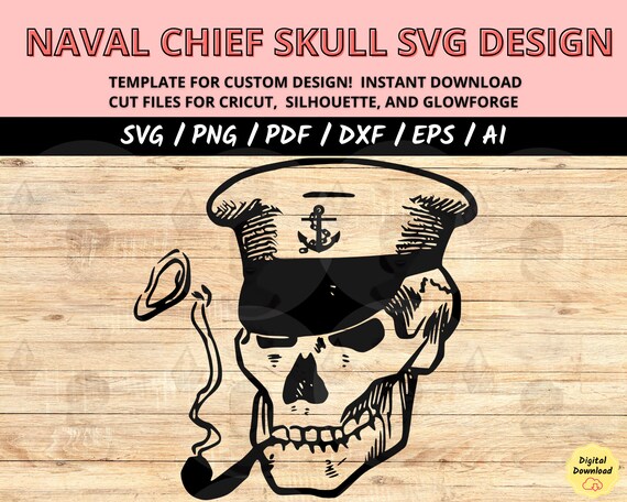 Naval sailor skull svg cricut, chief skull dxf glowforge, naval veteran skull cut file, armed forces veteran gift, naval chief svg cricut