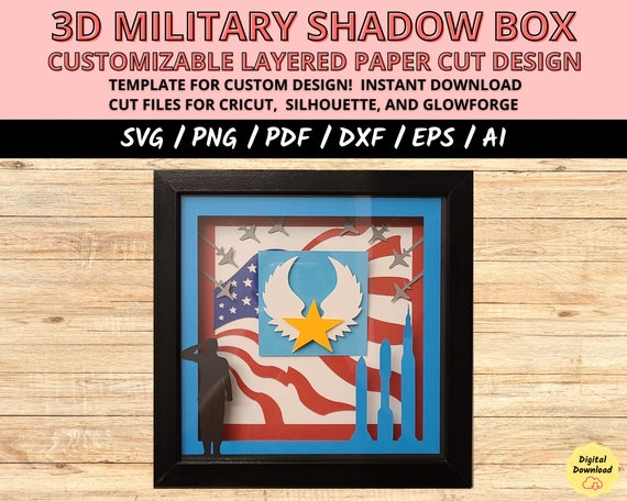 Layered Armed Forces Military Shadow Box SVG, Paper Cut Light Box Template for Cricut, Gifts for Soldiers, Veterans, Military Families