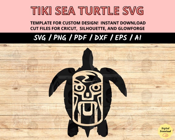 Tiki Sea Turtle SVG, Island Tortoise SVG & DXF Laser Cut Files, Tropical Hawaiian Animal Designs for Cricut, Silhouette Beach Craft Project
