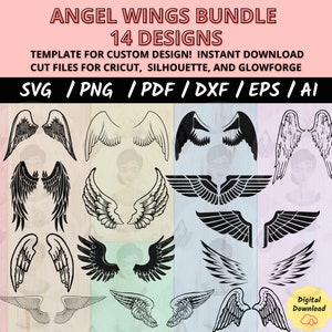 Angel Wings SVG Bundle: Memorial Cut Files for Cricut, Silhouette (Digital Download