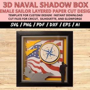 Female Naval Sailor Shadow Box SVG: Veteran Gift (Digital Download)