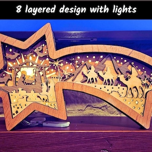 Wooden Nativity Decoration Christmas Star Shadowbox Display Handmade Art Holiday Centerpiece Religious Gift Rustic Home Decor Natural Wood